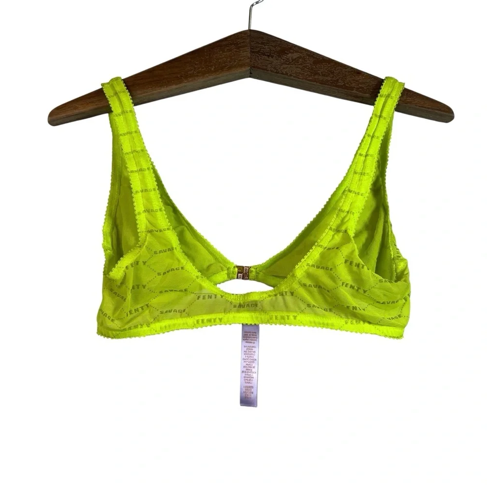 Savage x Fenty Womens Lime Green Logo Gold Front Clasp Bralette Size L Retro